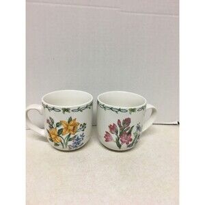Thomson Pottery 12oz Floral Garden Set of 2 Mugs 3.75"H